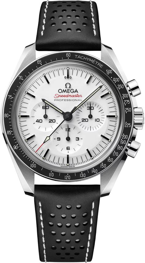 omega speedmaster white dial leather strap|omega speedmaster leather strap price.